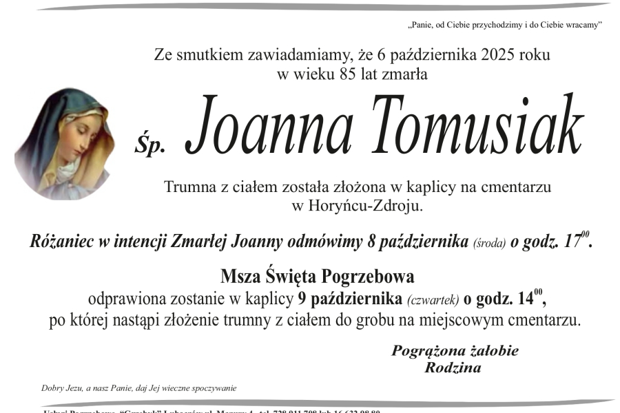 Zmarła Joanna Tomusiak [85 lat]